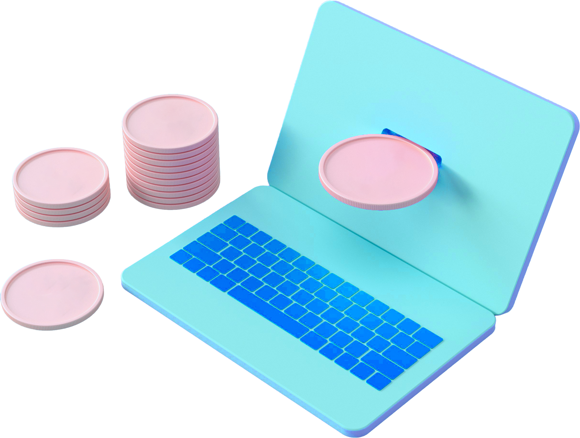 Laptop and coins